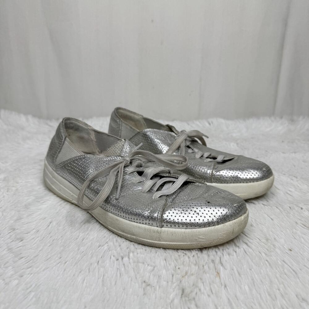 FITFLOP / Rally silver metallic lace up comfort sneakers / 10